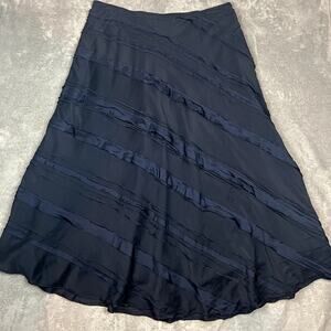 Soft Surroundings Silk Tiered Maxi Skirt Womens 2X Navy Blue Elastic Waist Boho